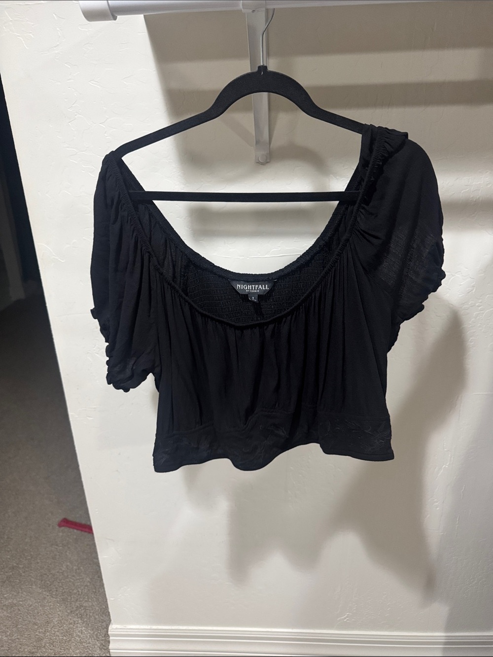 Torrid nightfall black cropped peasant top